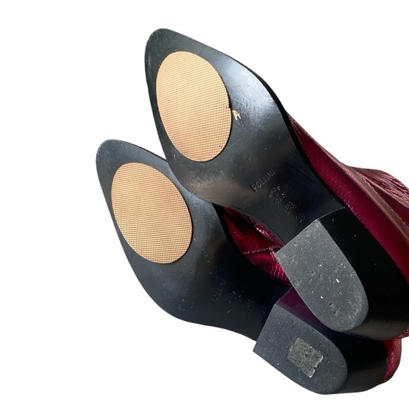 POLLINI Leather Metallic Cowboy Boot Pointed Toe Fuchsia Size 39 IT = 7.5 US - Picture 5 of 16